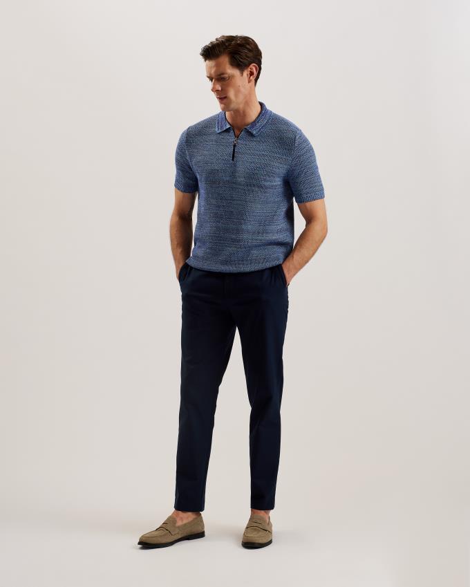 Polo Ted Baker Short Sleeve Zip Bleu Homme | PUC-73510375